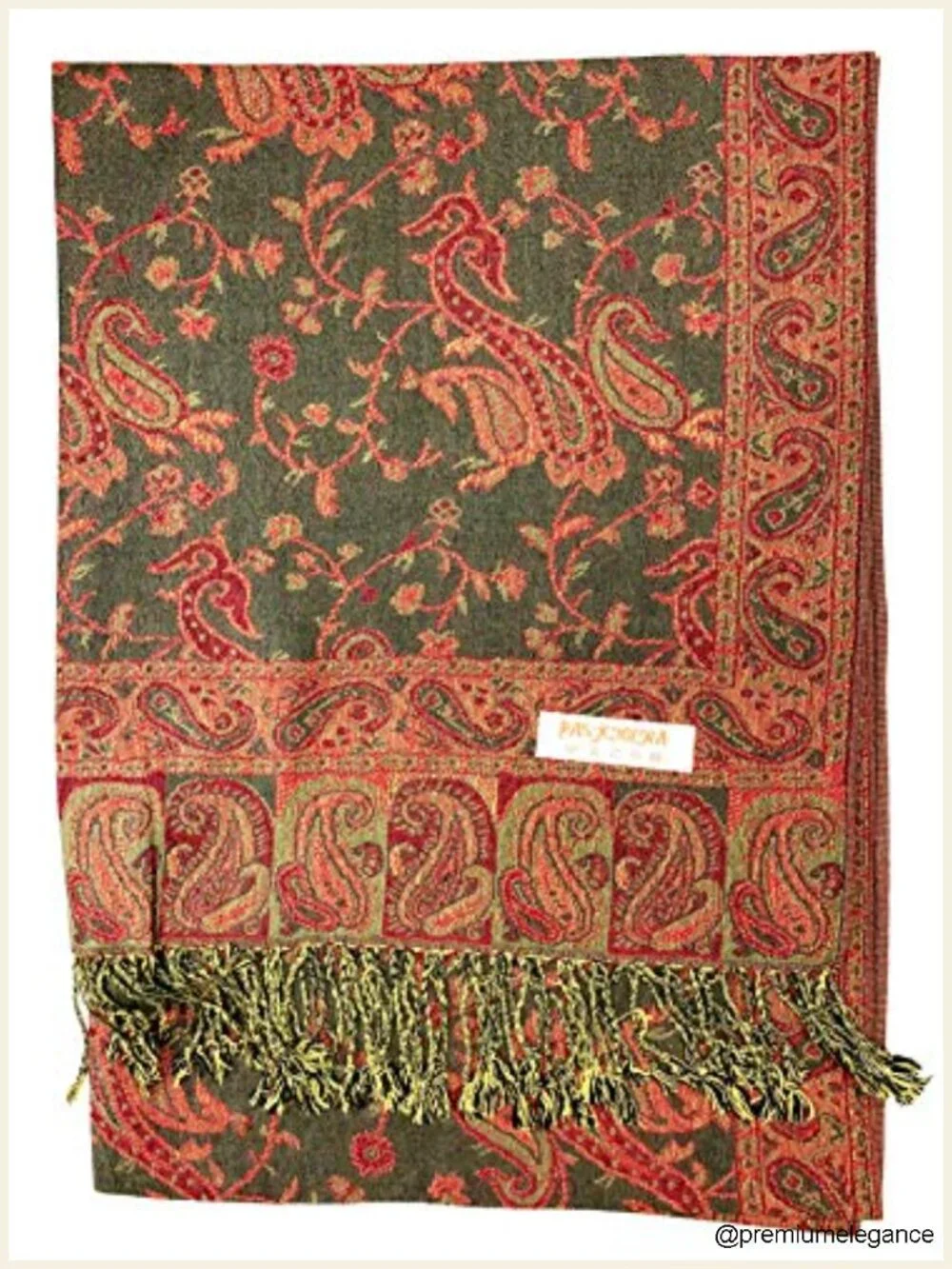Pashmina Shawl Wrap with Fringes Ethnic Paisley Pattern Luxury Silk Scarf